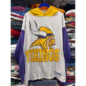 Vintage 1993 Minnesota Vikings The Game Hooded Shirt XL Colorblock NFL 90s Gray